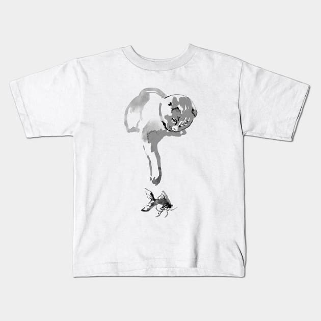 fishing cat Kids T-Shirt by pechane